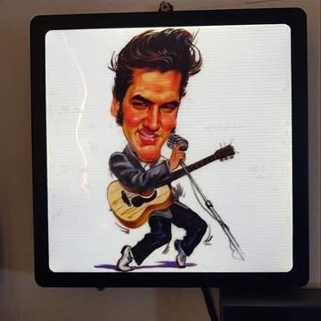 Neón Caricatura de cantor con guitarra y jopo