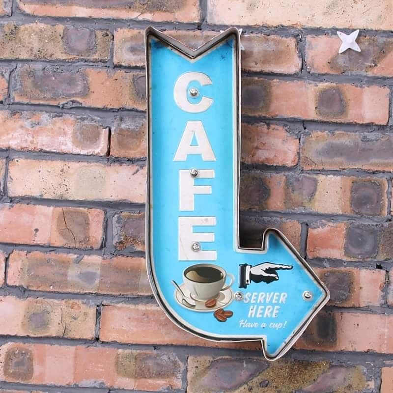 Cartel luminoso Café – Flecha celeste