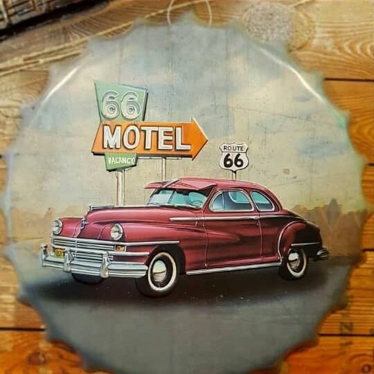 Tapa decorativa 66 Motel (auto rojo)
