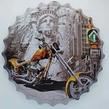 Tapa decorativa Moto chopper con la Estatua de la Libertad