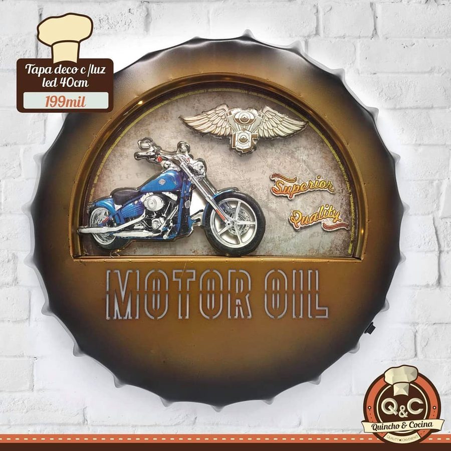 Tapa decorativa Motor Oil (moto, con luz LED)