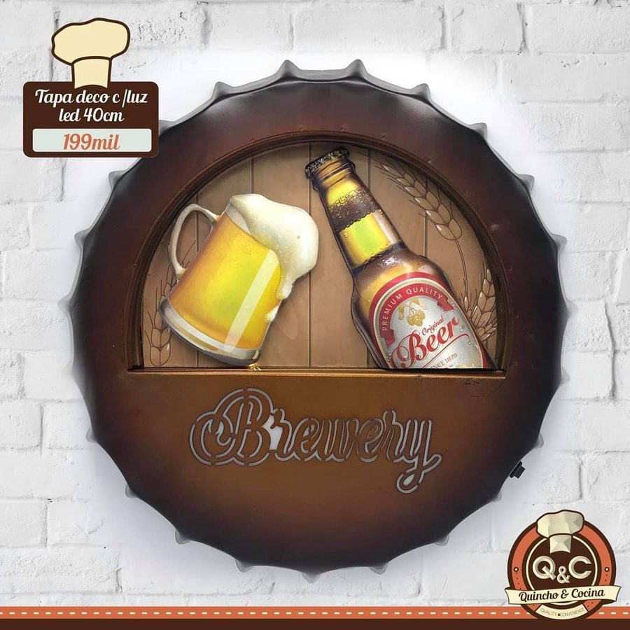 Tapa decorativa Brewery (jarra y botella, con luz LED)