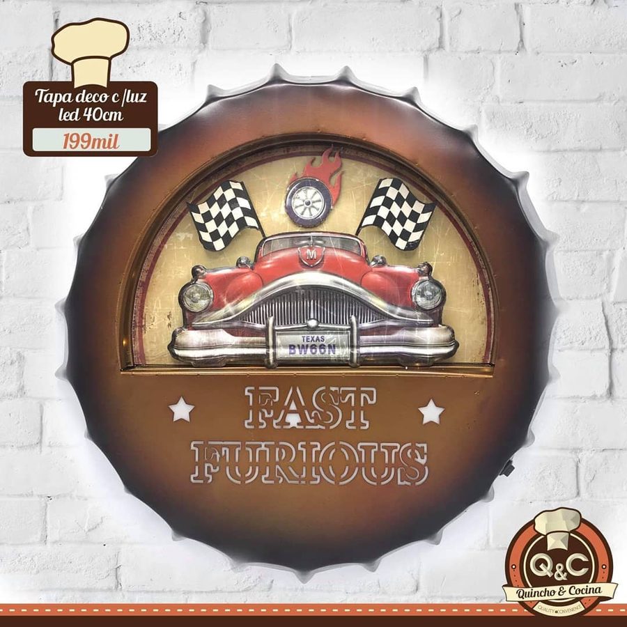 Tapa decorativa Fast Furious (auto rojo, con luz LED)