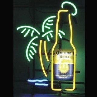 Neón Corona botella con palmera