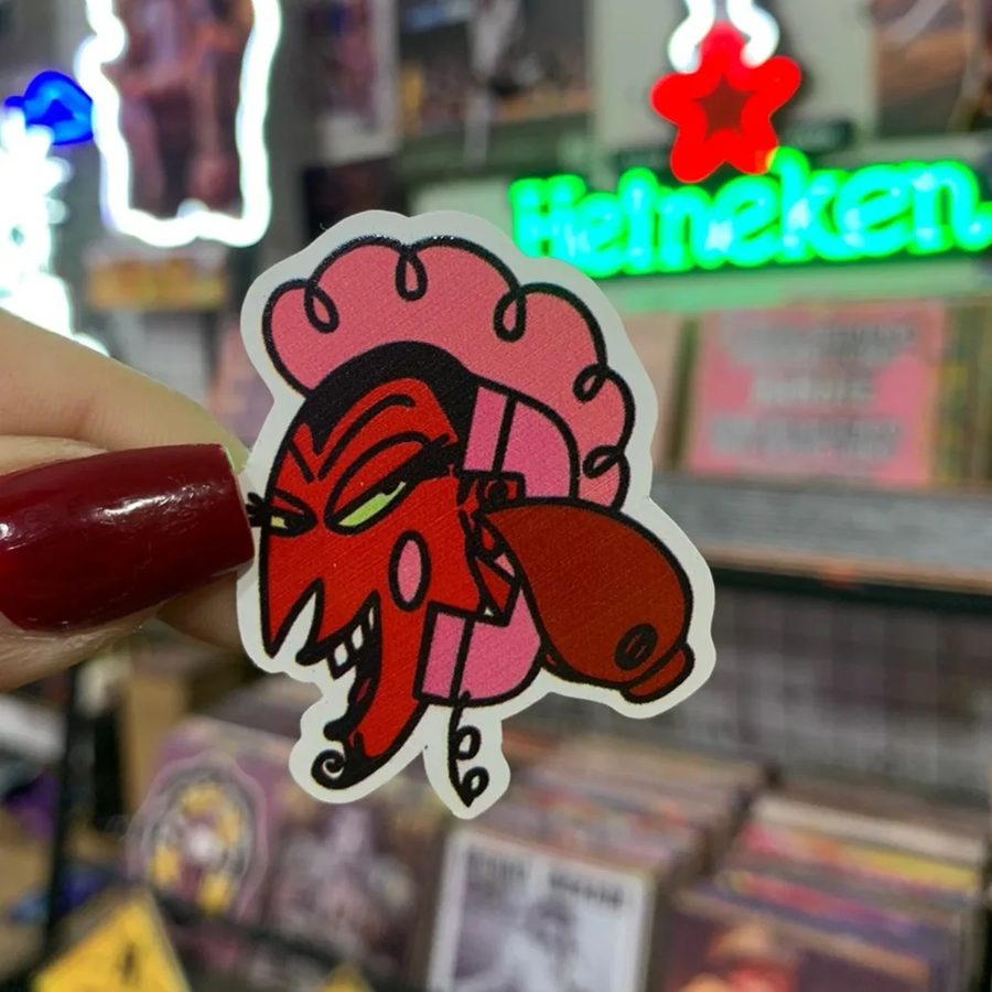 Diablo rojo con moño rosa