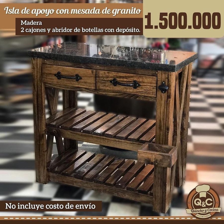 Mueble de apoyo de madera con mesada de granito – foto 3