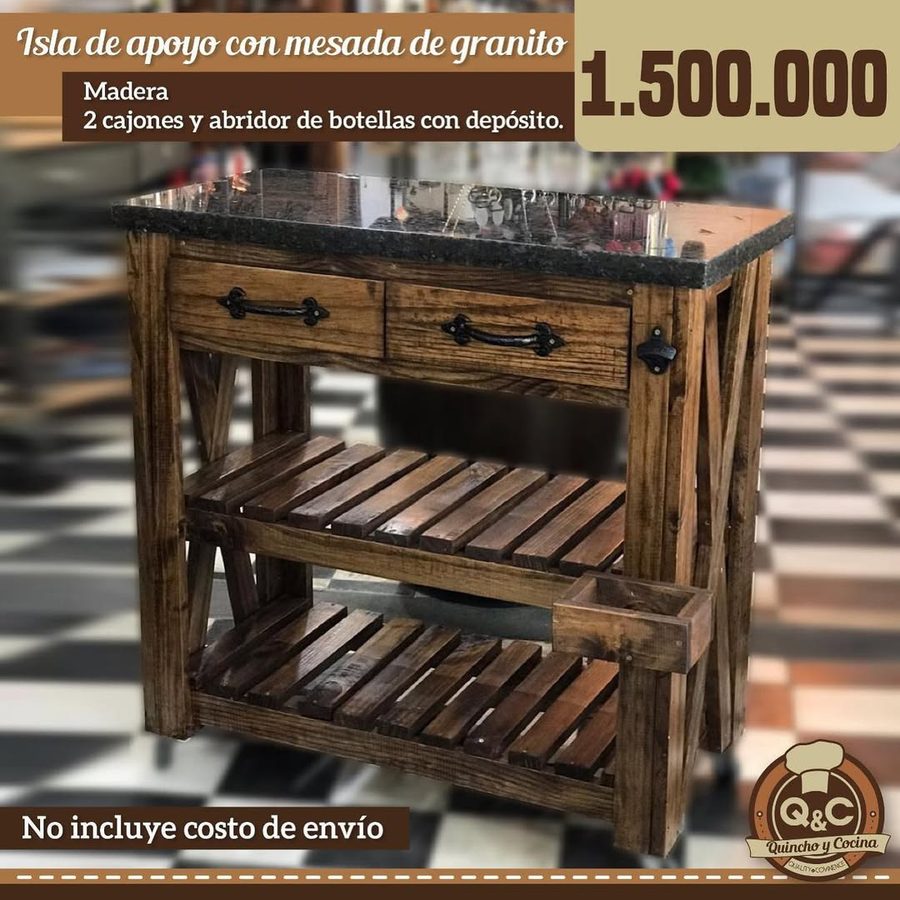 Mueble de apoyo de madera con mesada de granito – foto 4