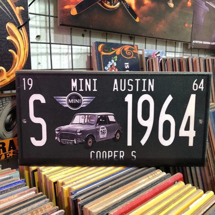 Chapa decorativa Patente Mini Austin Cooper S 1964