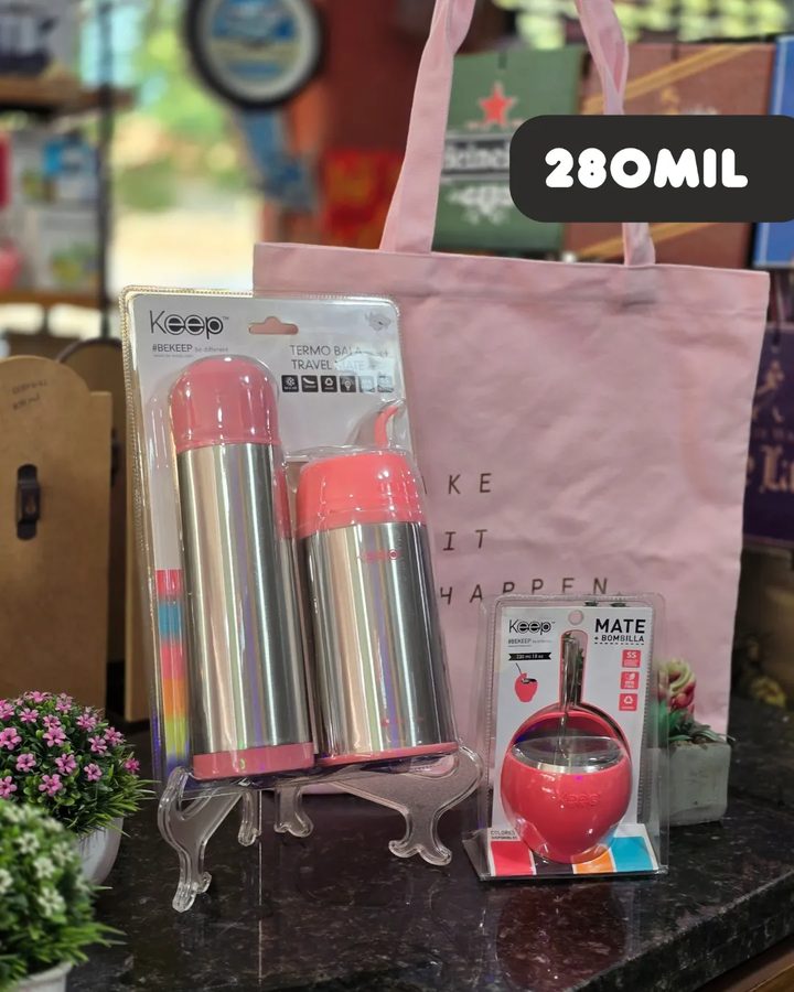 Set termo y mate Keep rosa con bolsa rosa