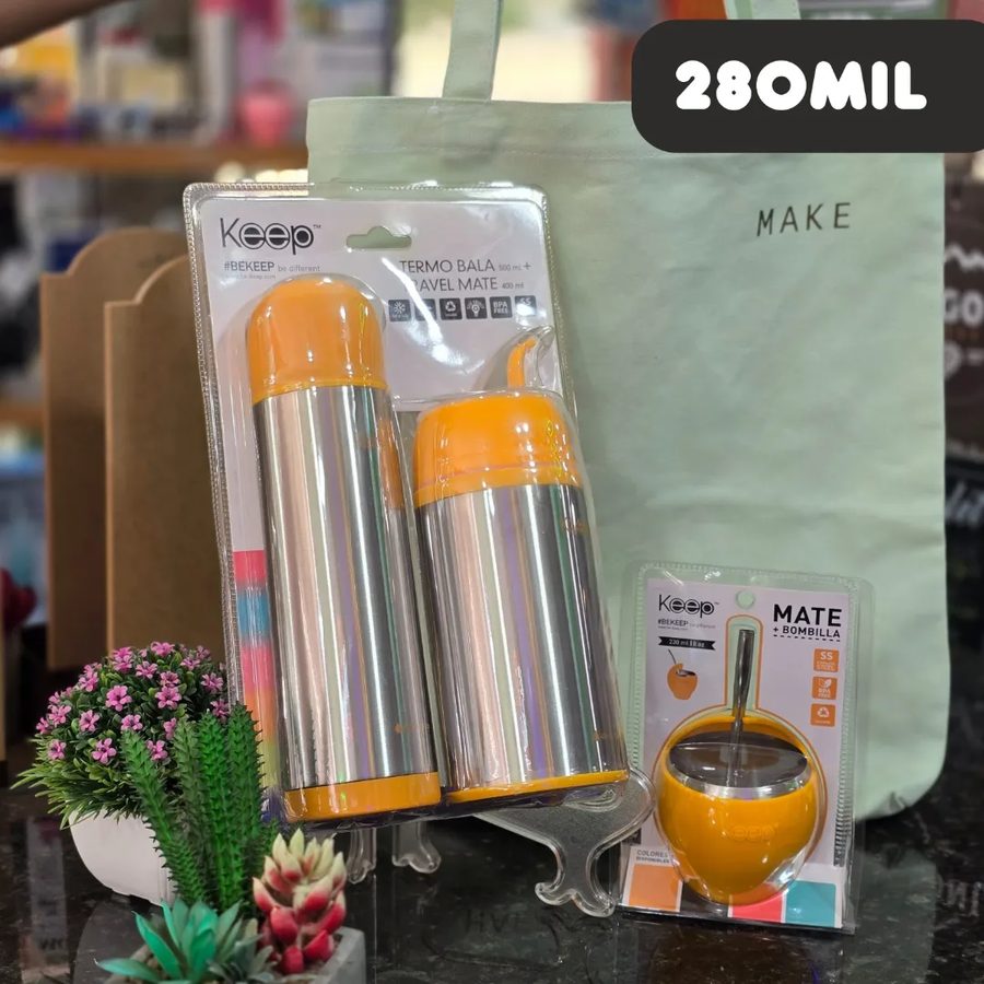 Set termo y mate Keep naranja con bolsa