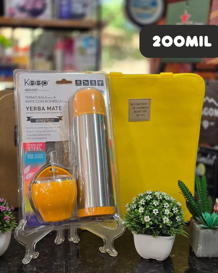 Set termo y mate Keep amarillo con bolsa amarilla