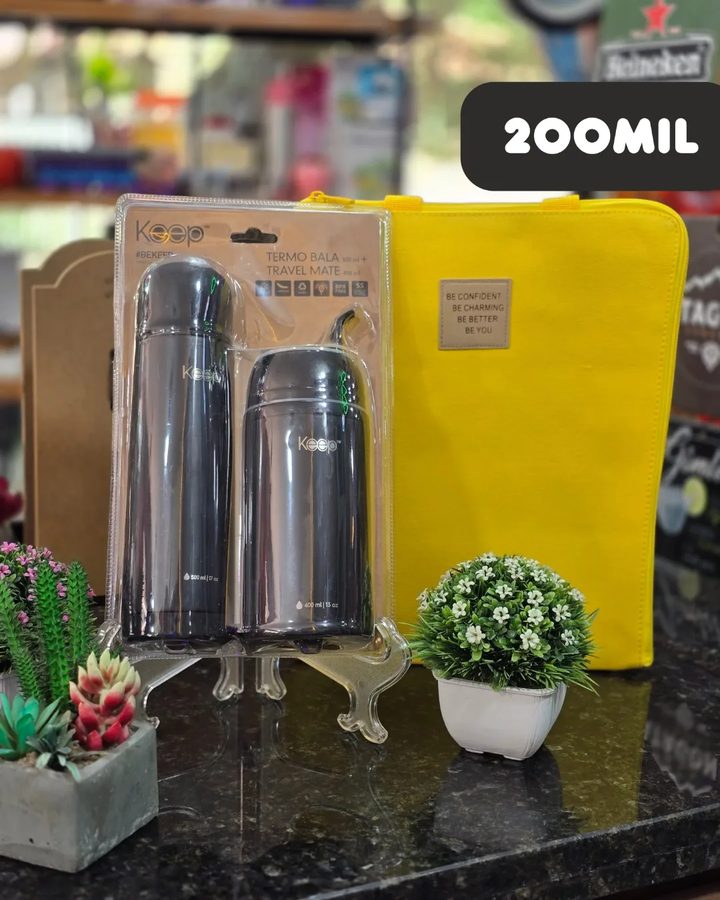 Set termos Keep gris con bolsa amarilla