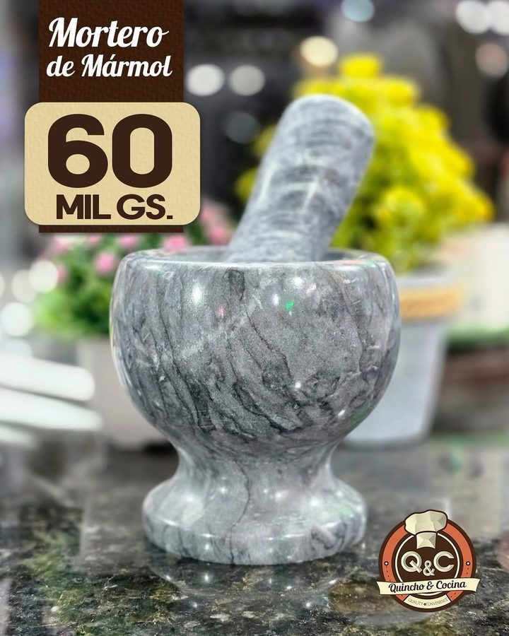 Mortero de mármol gris veteado