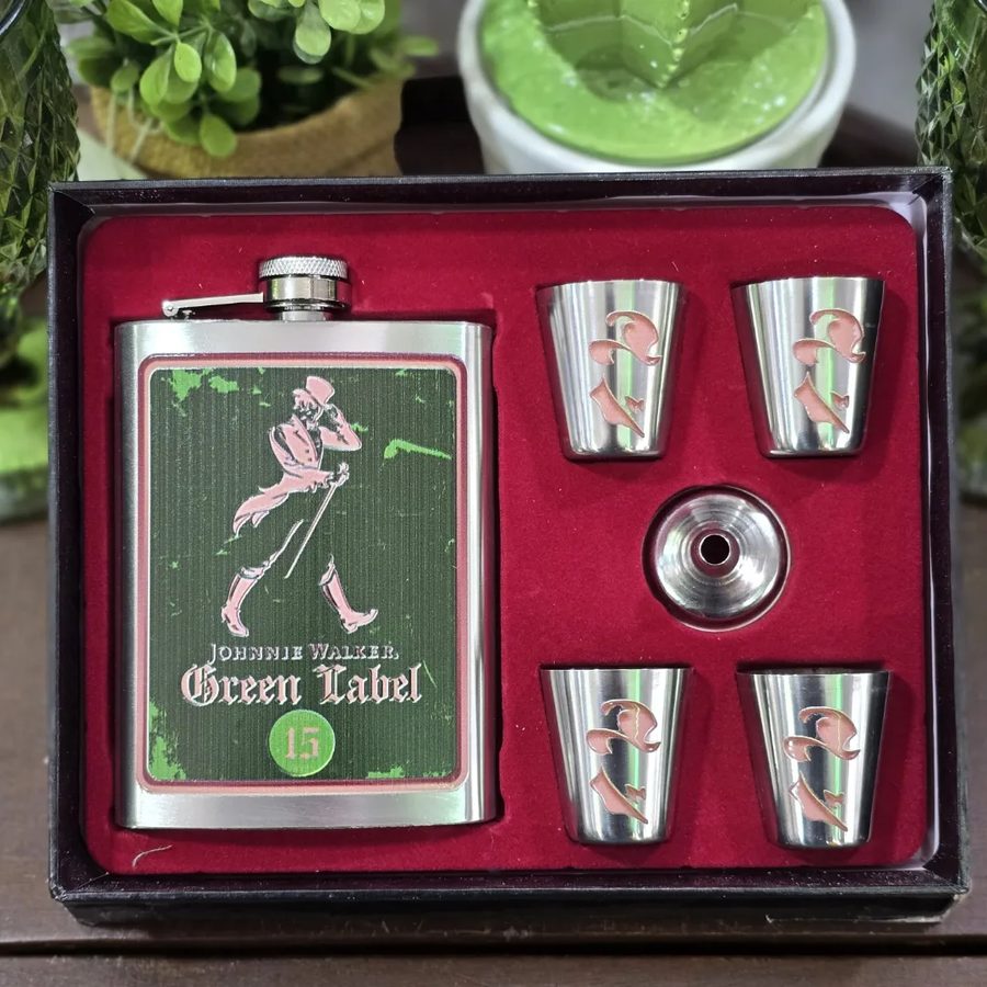 Set petaca Johnnie Walker Green Label con vasitos