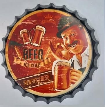 Tapa decorativa Beer Ice Cold Always Fresh (cervecero brindando)
