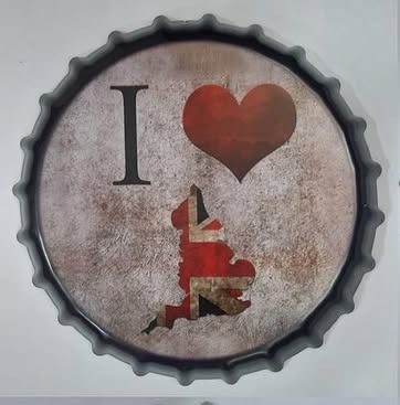 Tapa decorativa I Love UK (corazón y mapa)