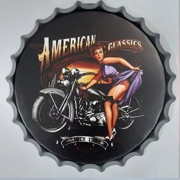 Tapa decorativa American Classics (pin-up en moto)