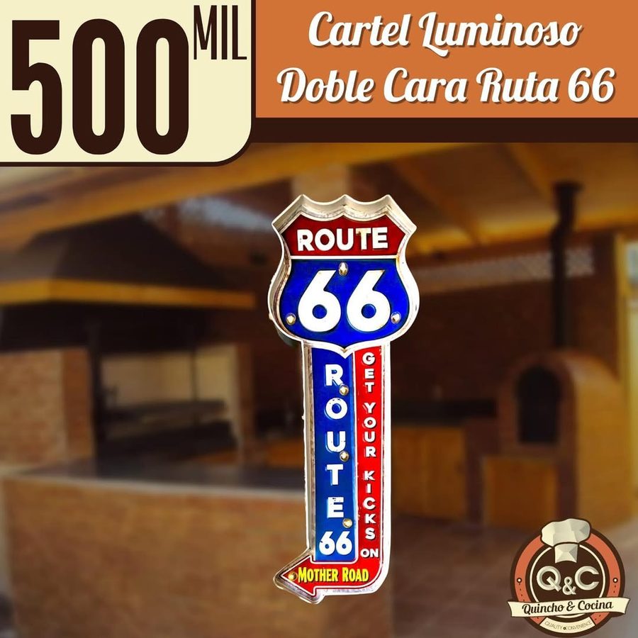Neón Route 66 (flecha, doble cara)