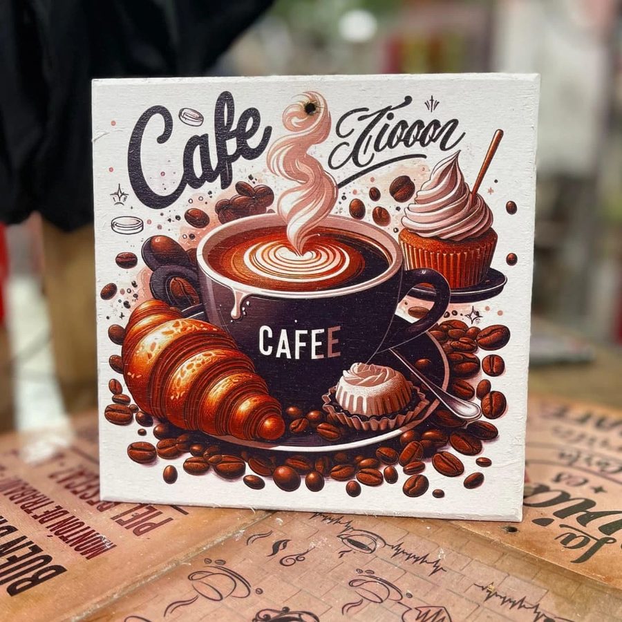 Cuadro Café con croissant y cupcake