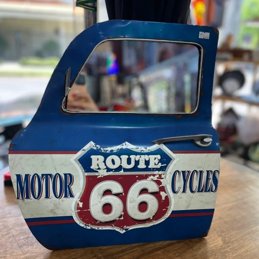 Puerta decorativa Route 66 Motor Cycles con espejo