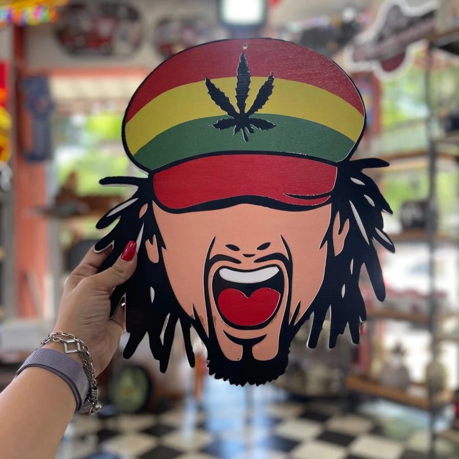 Cartel Caricatura rasta con gorro de hoja