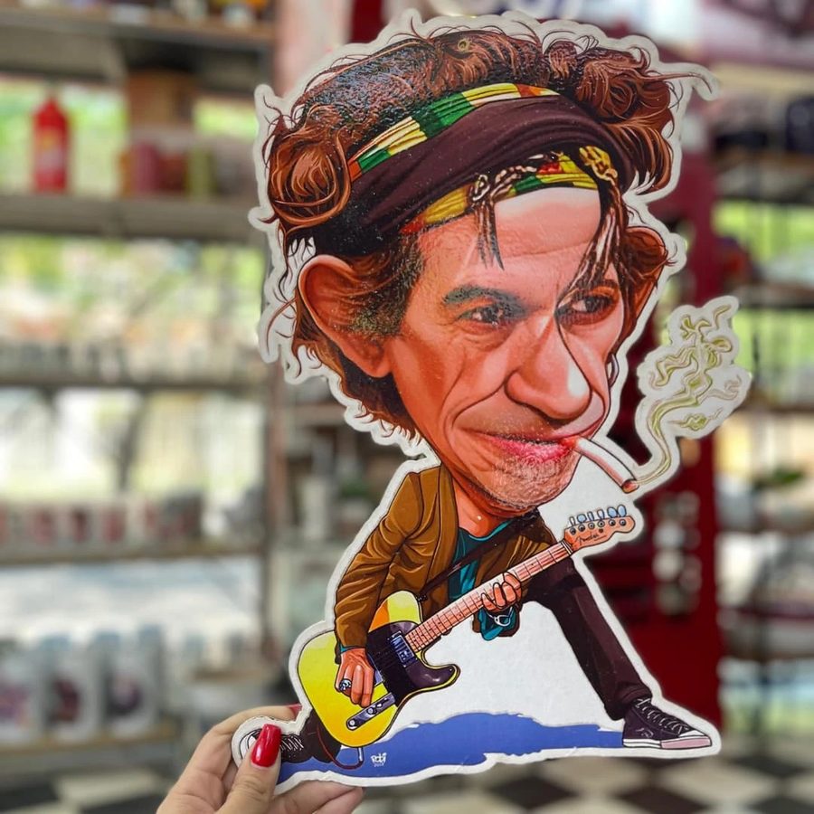 Cartel Caricatura de guitarrista con vincha y cigarrillo