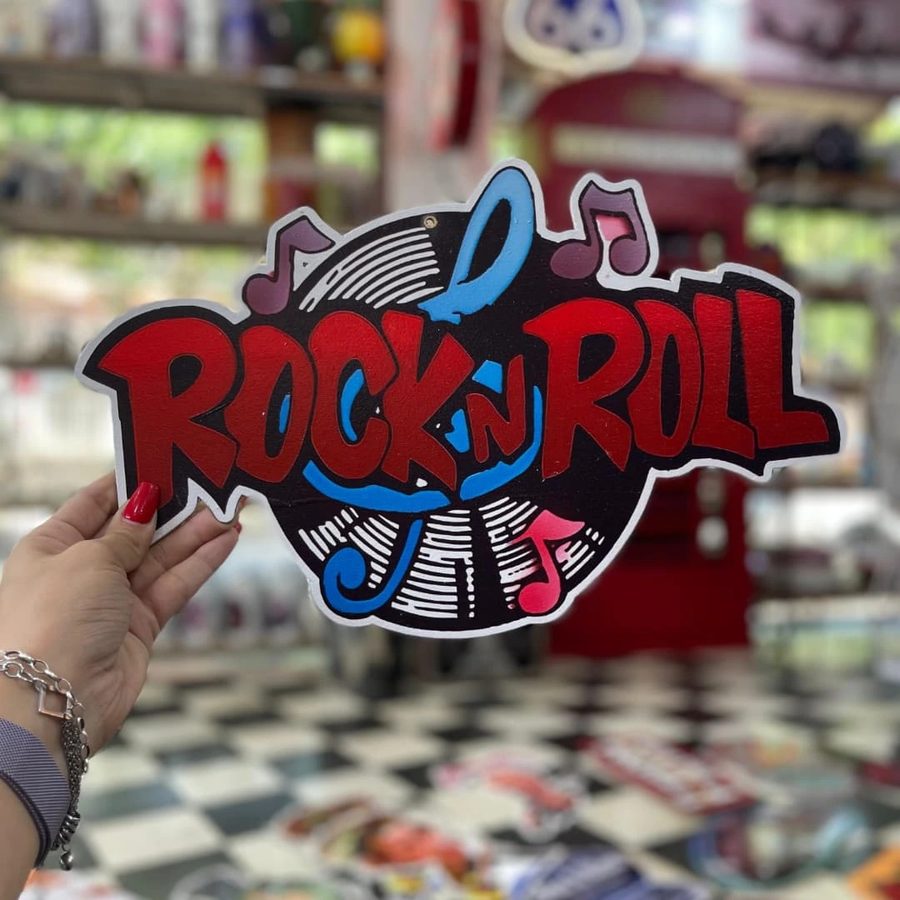 Cartel Rock 'n' Roll con disco de vinilo