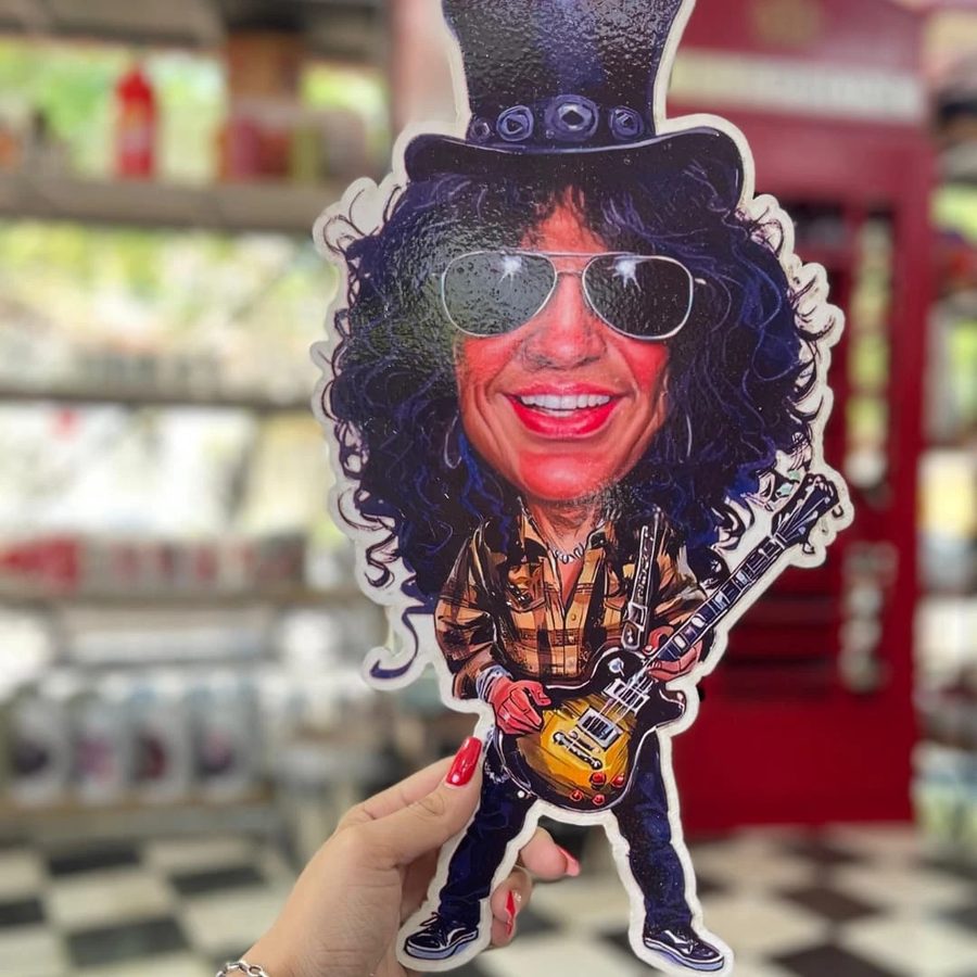 Cartel Caricatura de guitarrista con galera y anteojos