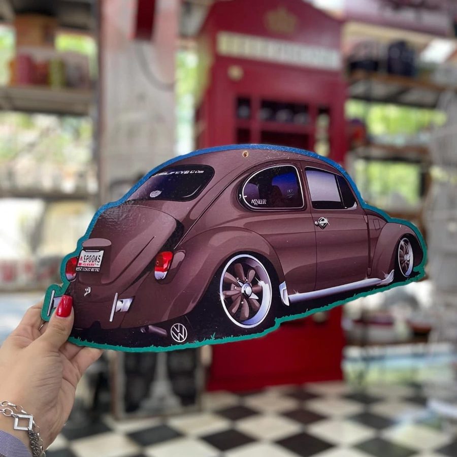 Cartel Escarabajo VW marrón bajo
