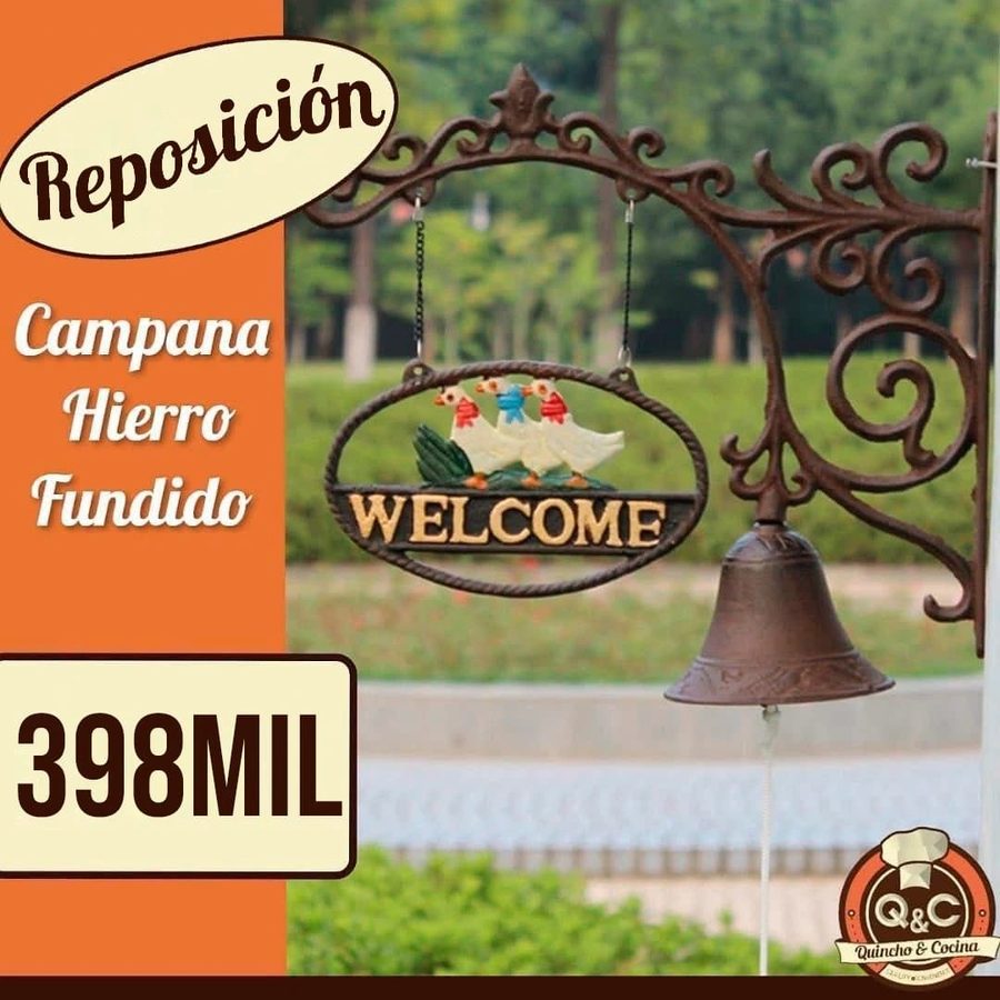 Campana de hierro fundido Welcome ovalado con arco