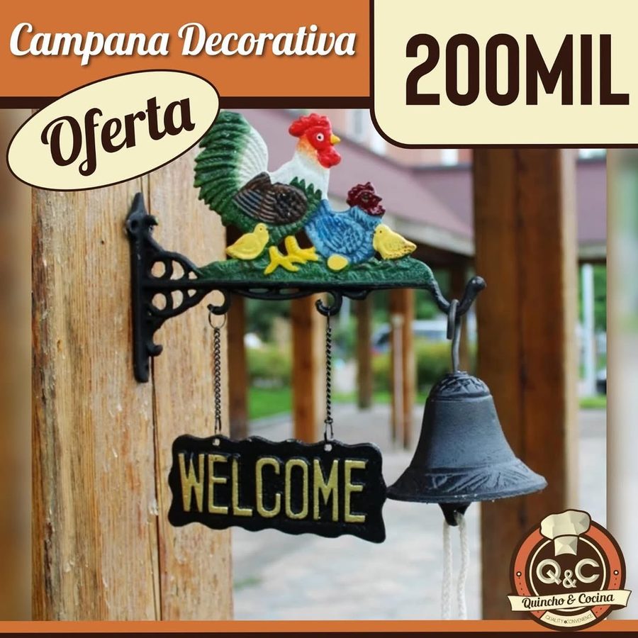 Campana de hierro fundido Welcome con gallo – foto 2