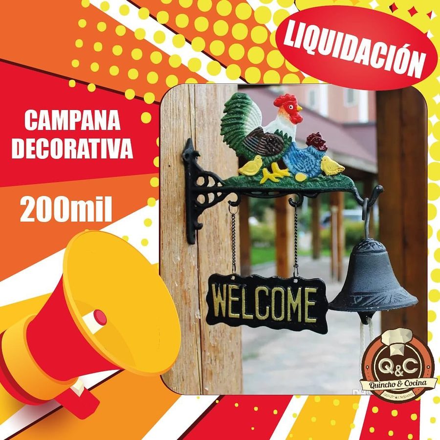 Campana de hierro fundido Welcome con gallo – foto 3