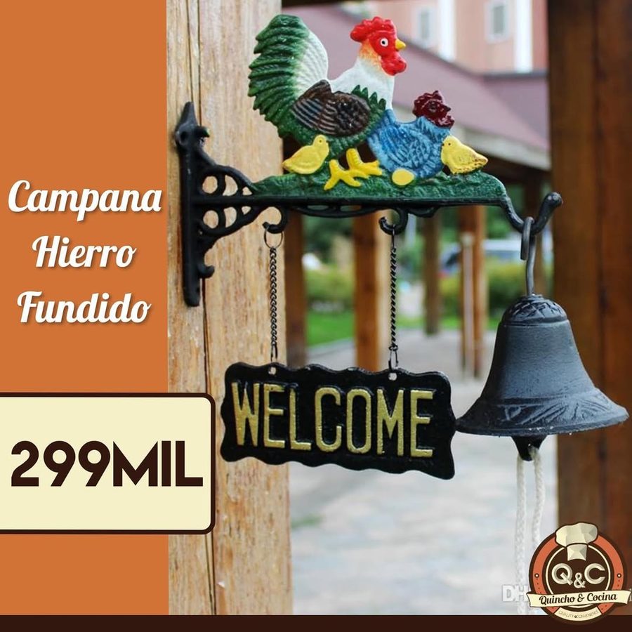 Campana de hierro fundido Welcome con gallo – foto 5