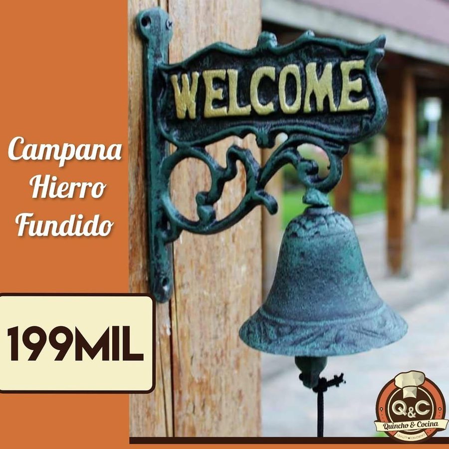 Campana de hierro fundido verde Welcome – foto 2