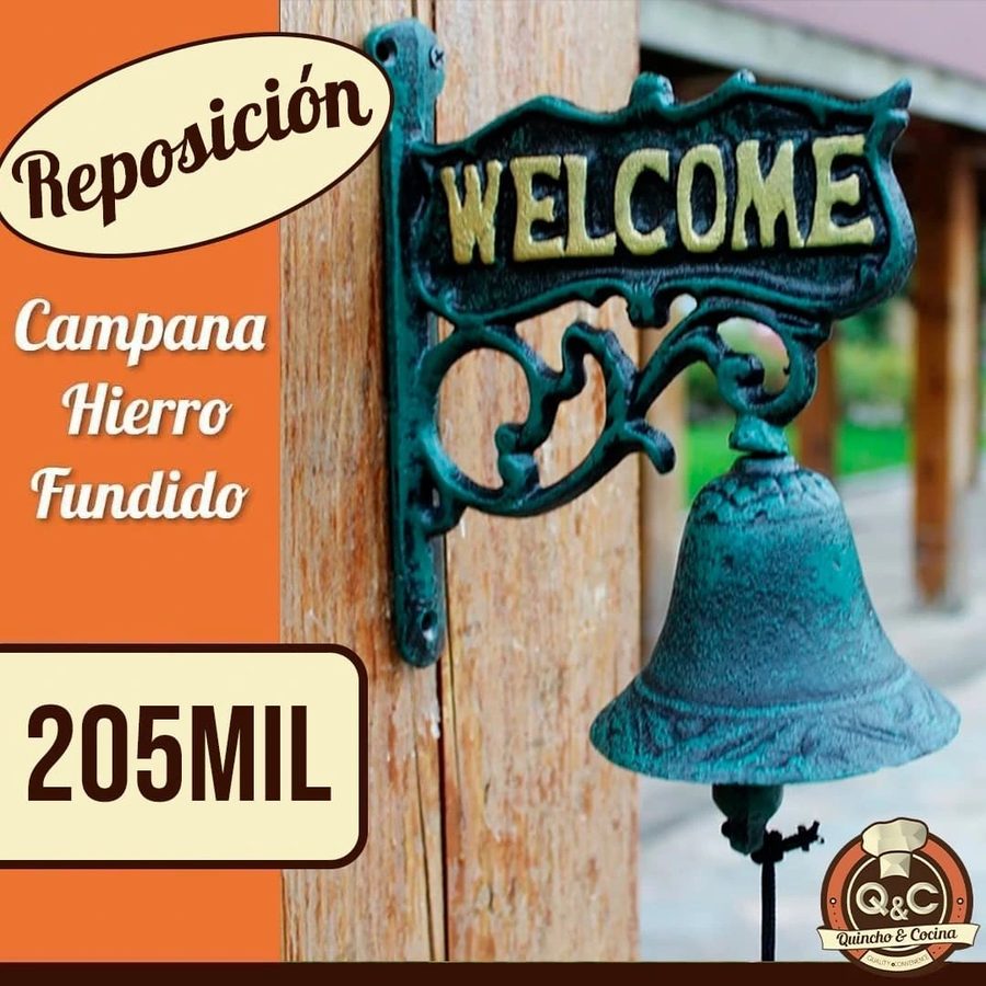 Campana de hierro fundido verde Welcome