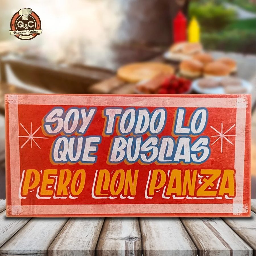 Cartel Soy todo lo que buscas pero con panza (rojo)