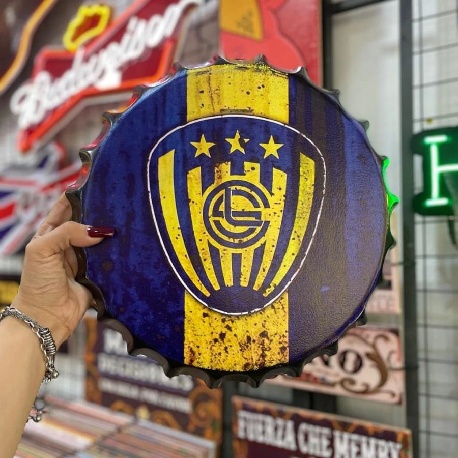 Tapa decorativa Escudo de club azul y amarillo con estrellas