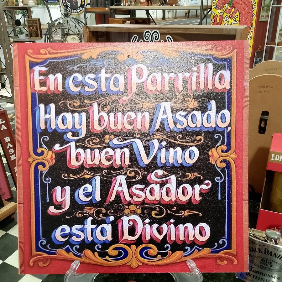 Cartel En esta parrilla hay buen asado, buen vino y el asador está divino – foto 3