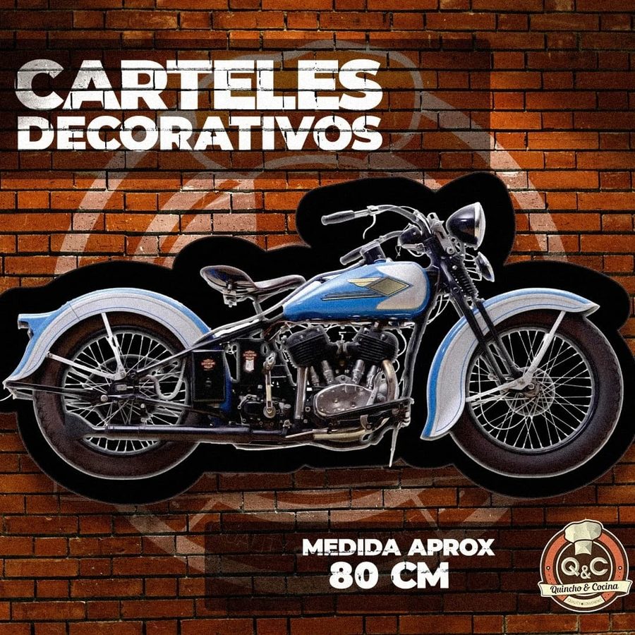 Cartel Moto clásica celeste