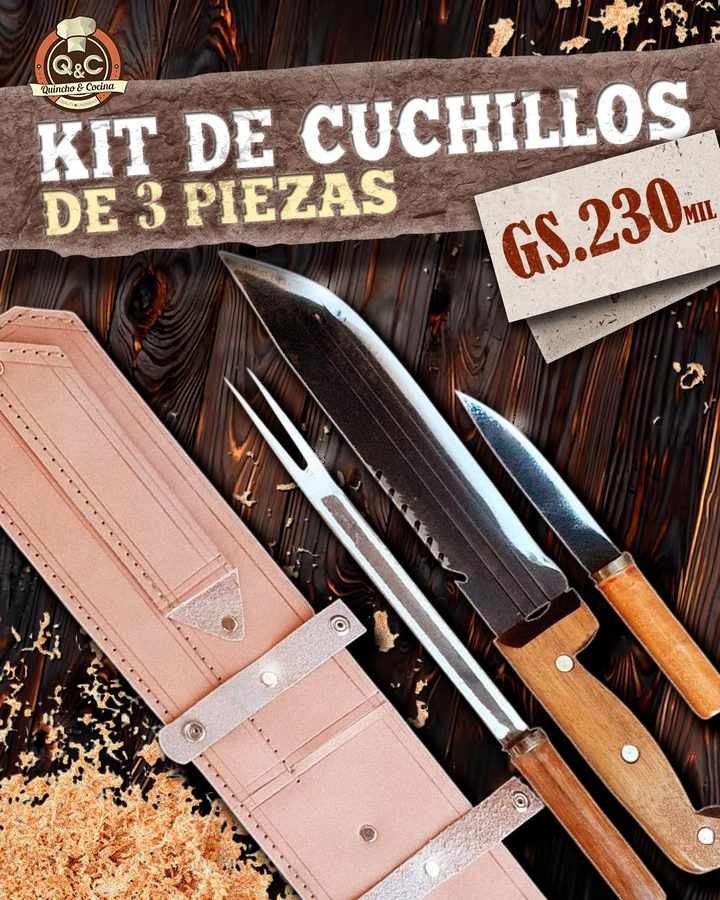Kit de cuchillos de 3 piezas con funda de cuero