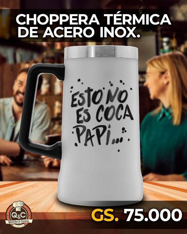 Choppera térmica de acero inox blanca Esto no es Coca papi