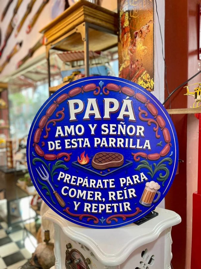 Cuadro Papá amo y señor de esta parrilla redondo azul
