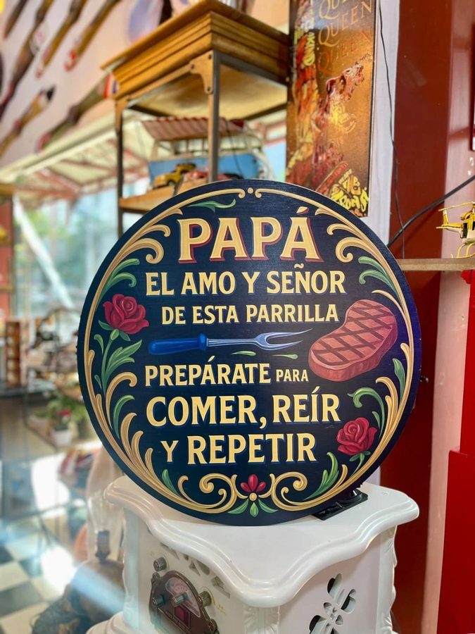 Cuadro Papá el amo y señor de esta parrilla redondo negro