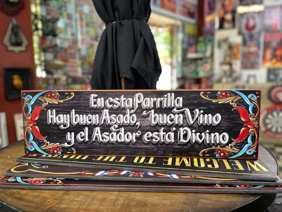 Cuadro En esta parrilla hay buen asado buen vino fileteado