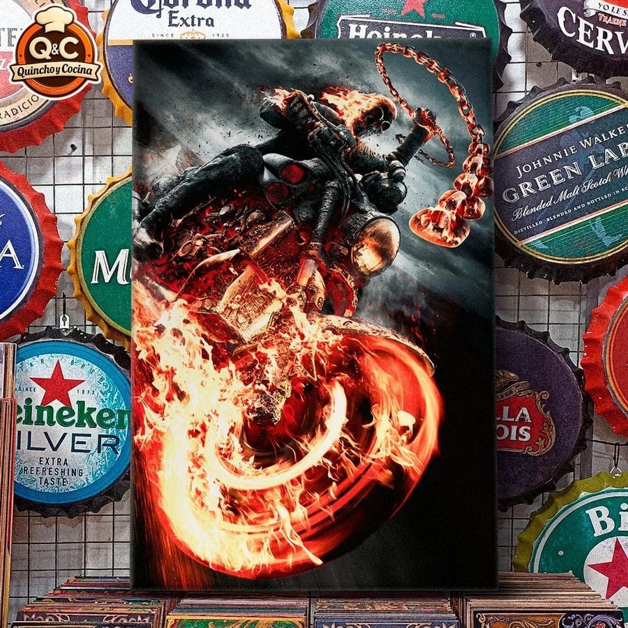 Cuadro Motociclista calavera en llamas