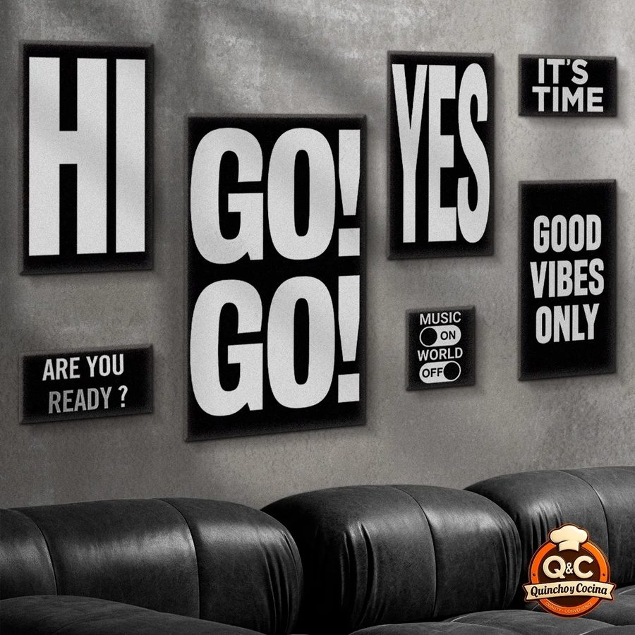 Cuadro Set 7 cuadros motivadores Hi Go Go Yes Good Vibes Only