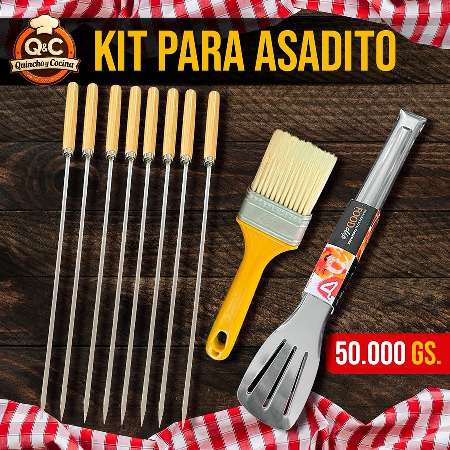Kit para asadito (8 pinchos, pinza y pincel)