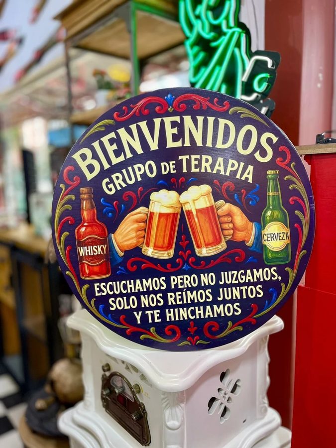 Cuadro Bienvenidos Grupo de Terapia redondo con frase