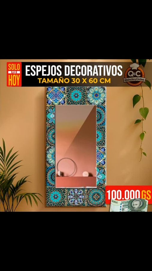 Espejo rectangular con marco de azulejos