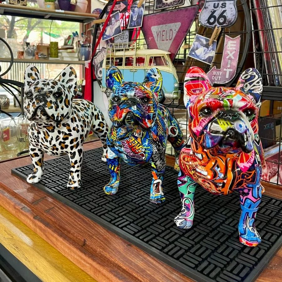 Bulldogs franceses decorativos (leopardo y graffiti)